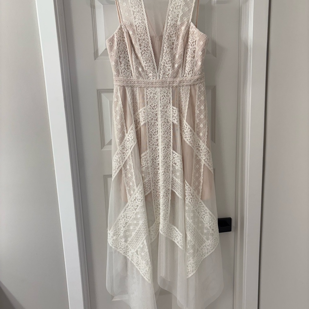 BCBG Pink Tiered Ruffled Sundress Plunge Neckline
